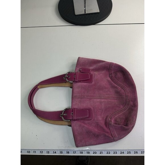 WORN / CLEANING Vintage Y2K Coach 9522 Soho Pink Suede Shoulder Bag Purse - Picture 9 of 12